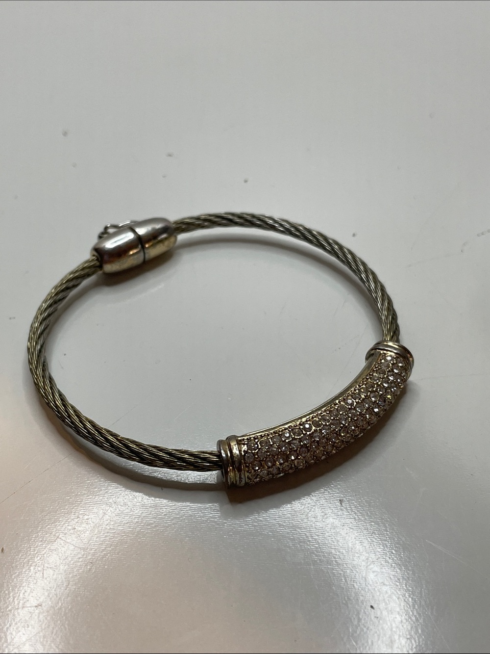 Gold Tone Pave Crystal Cable Bracelet - Elegant Women Jewelry